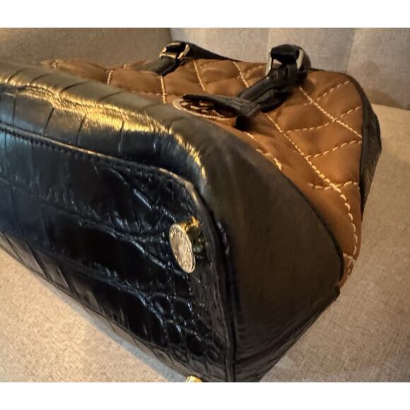 Michael Kors Smythe Small Dome Cross Stich Satchel Walnut Black - Picture 4 of 11